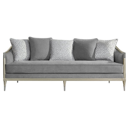 Fernando Sofa w/5 Pillows, Gray Chenille & Champagne