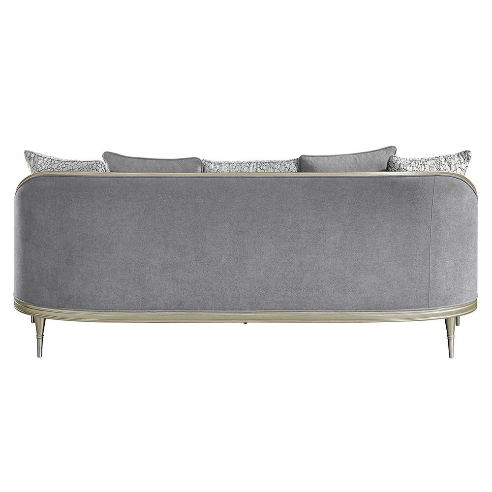 Fernando Sofa w/5 Pillows, Gray Chenille & Champagne