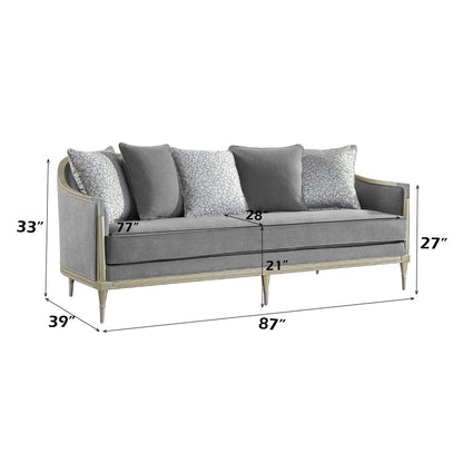 Fernando Sofa w/5 Pillows, Gray Chenille & Champagne