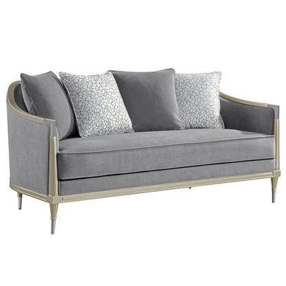Fernando Loveseat w/4 Pillows, Gray Chenille & Champagne