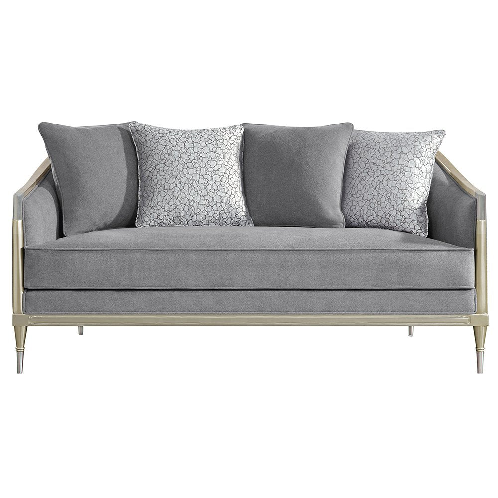 Fernando Loveseat w/4 Pillows, Gray Chenille & Champagne