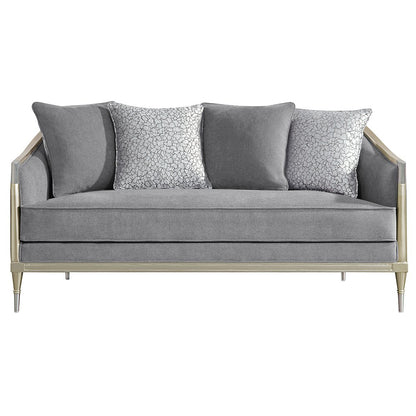 Fernando Loveseat w/4 Pillows, Gray Chenille & Champagne