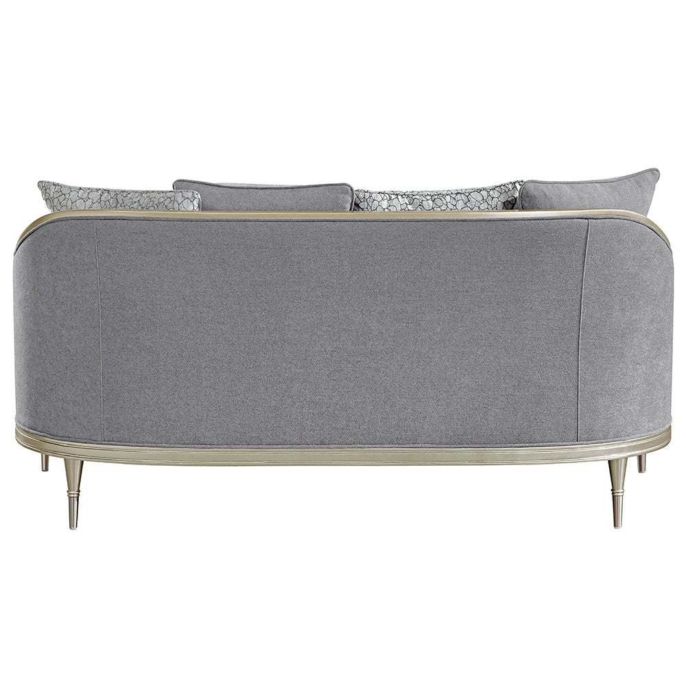 Fernando Loveseat w/4 Pillows, Gray Chenille & Champagne