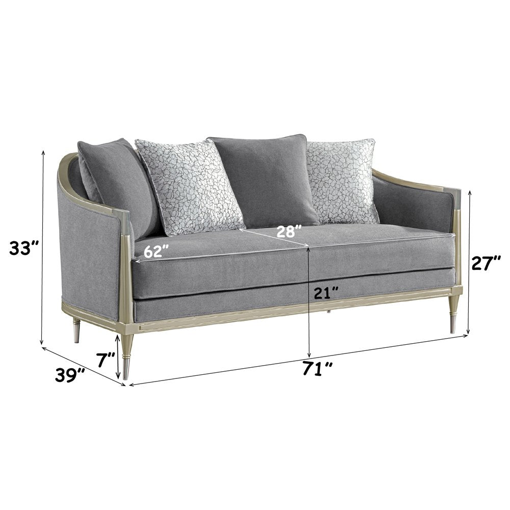 Fernando Loveseat w/4 Pillows, Gray Chenille & Champagne
