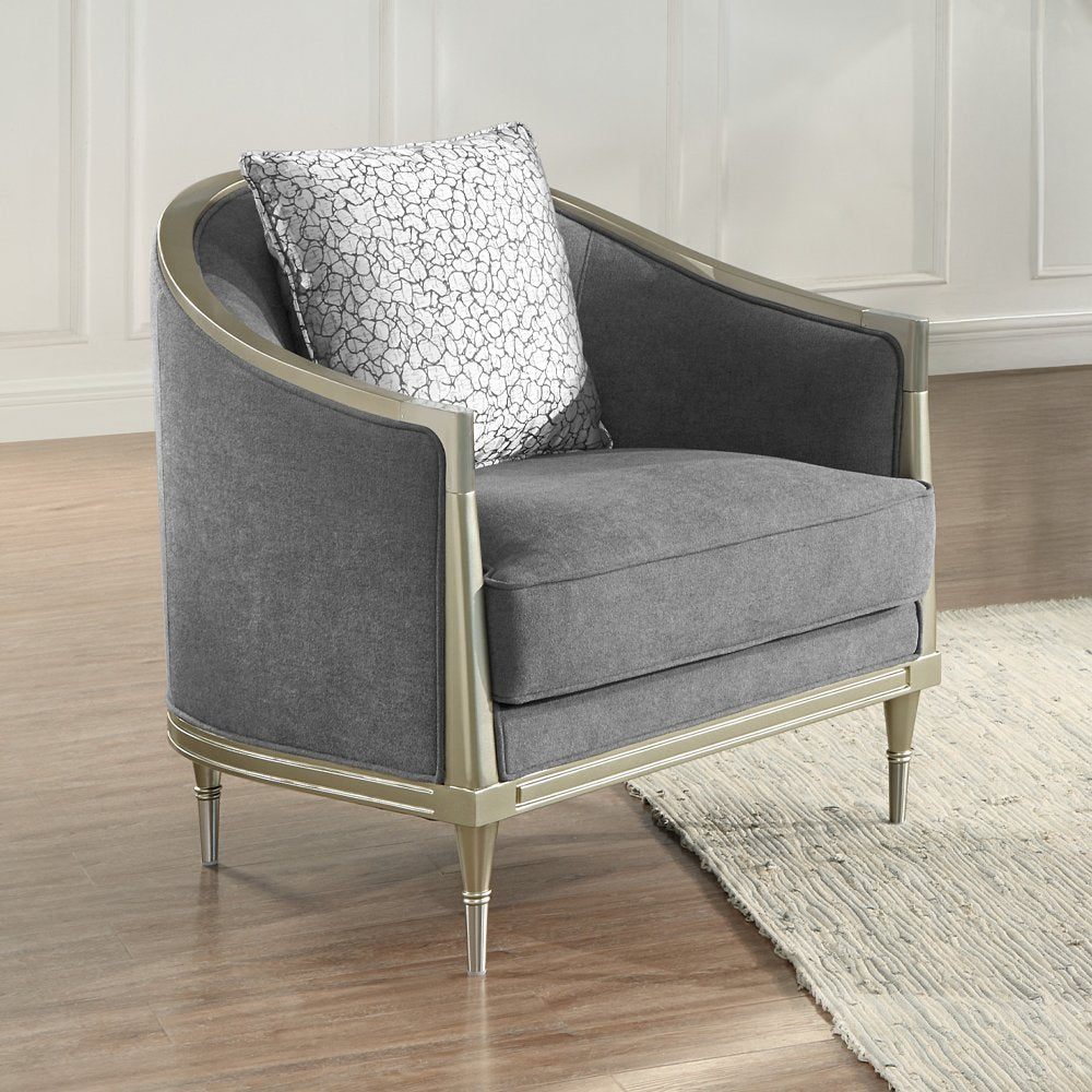 Fernando Chair w/Pillow, Gray Chenille & Champagne