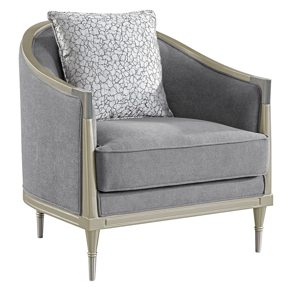 Fernando Chair w/Pillow, Gray Chenille & Champagne