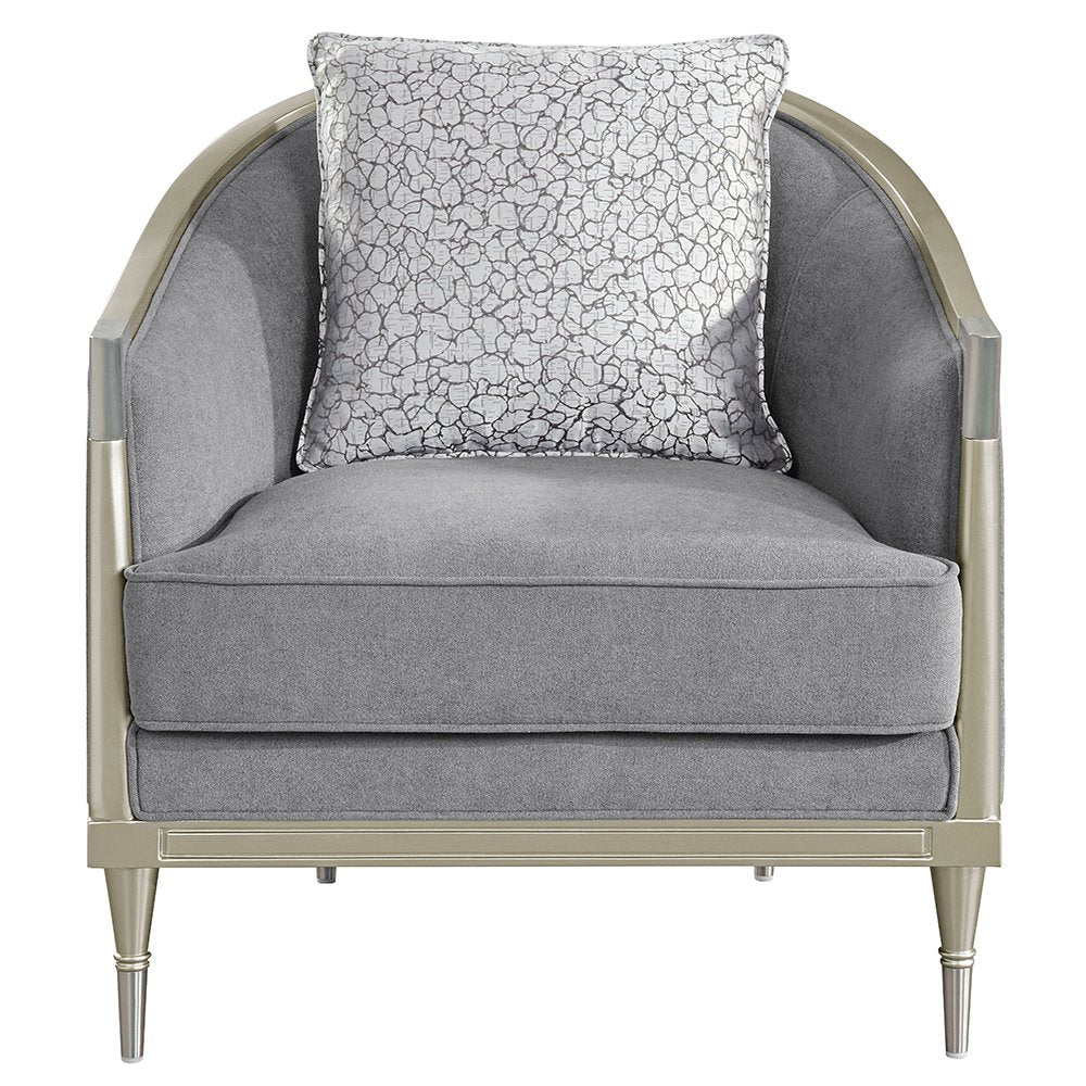 Fernando Chair w/Pillow, Gray Chenille & Champagne