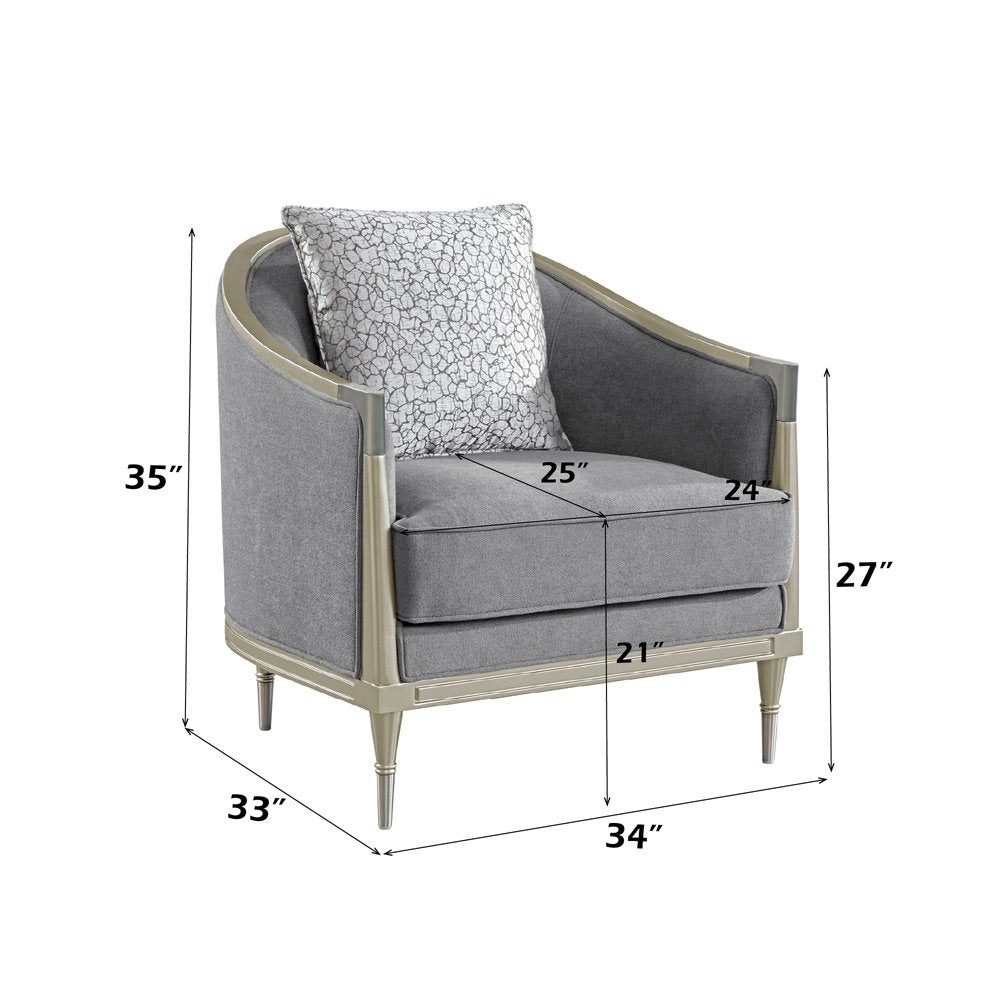 Fernando Chair w/Pillow, Gray Chenille & Champagne