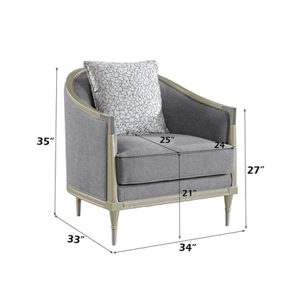 Fernando Chair w/Pillow, Gray Chenille & Champagne