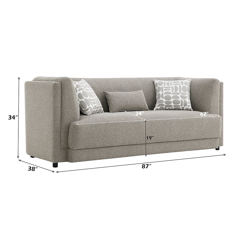 Glenda Sofa w/3 Pillows, Gray Boucle