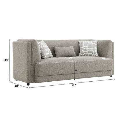 Glenda Sofa w/3 Pillows, Gray Boucle