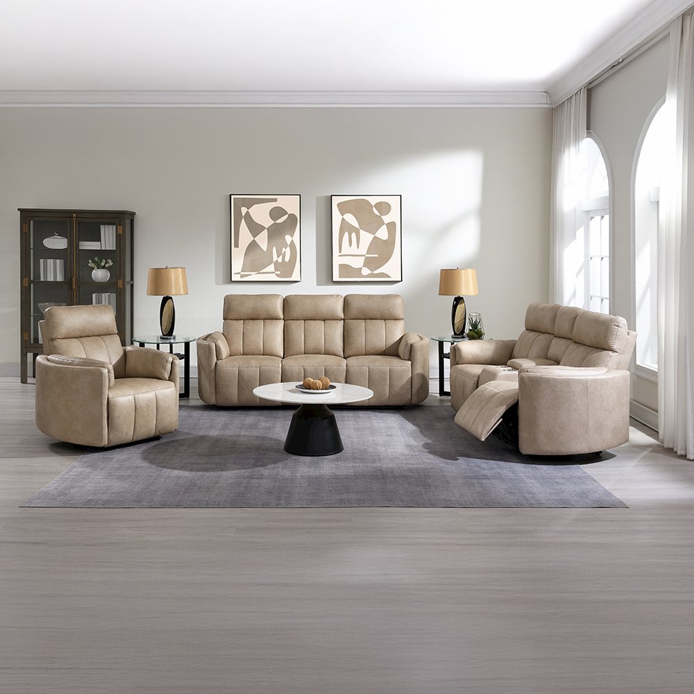 Elison Motion Sofa, Dark Beige Polish Microfiber