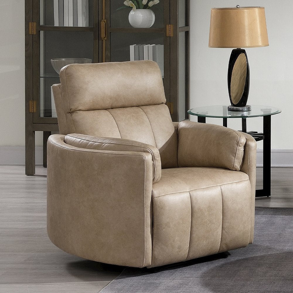 Elison Motion Glider Recliner w/Swivel, Dark Beige Polish Microfiber