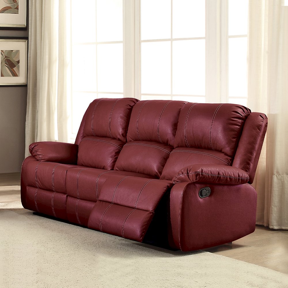 Zuriel Motion Sofa, Red Leatherette