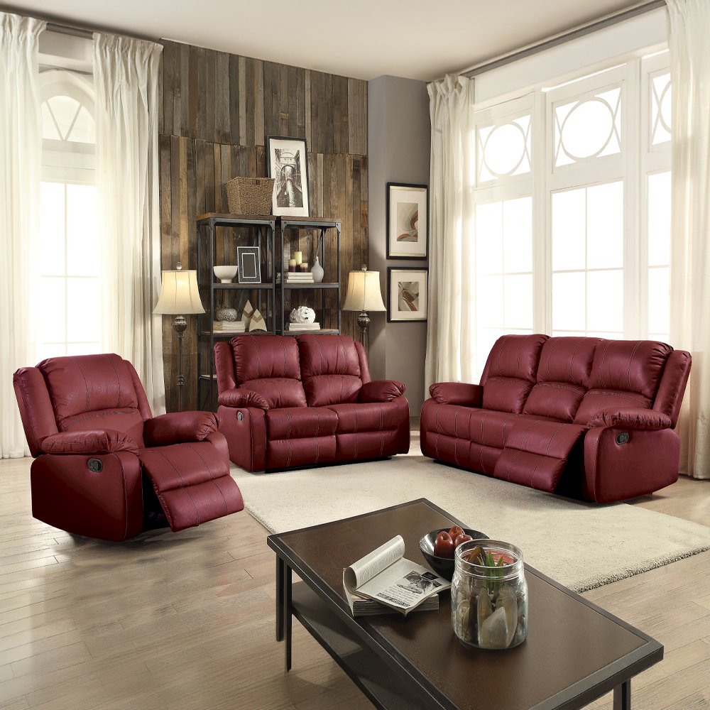 Zuriel Motion Sofa, Red Leatherette