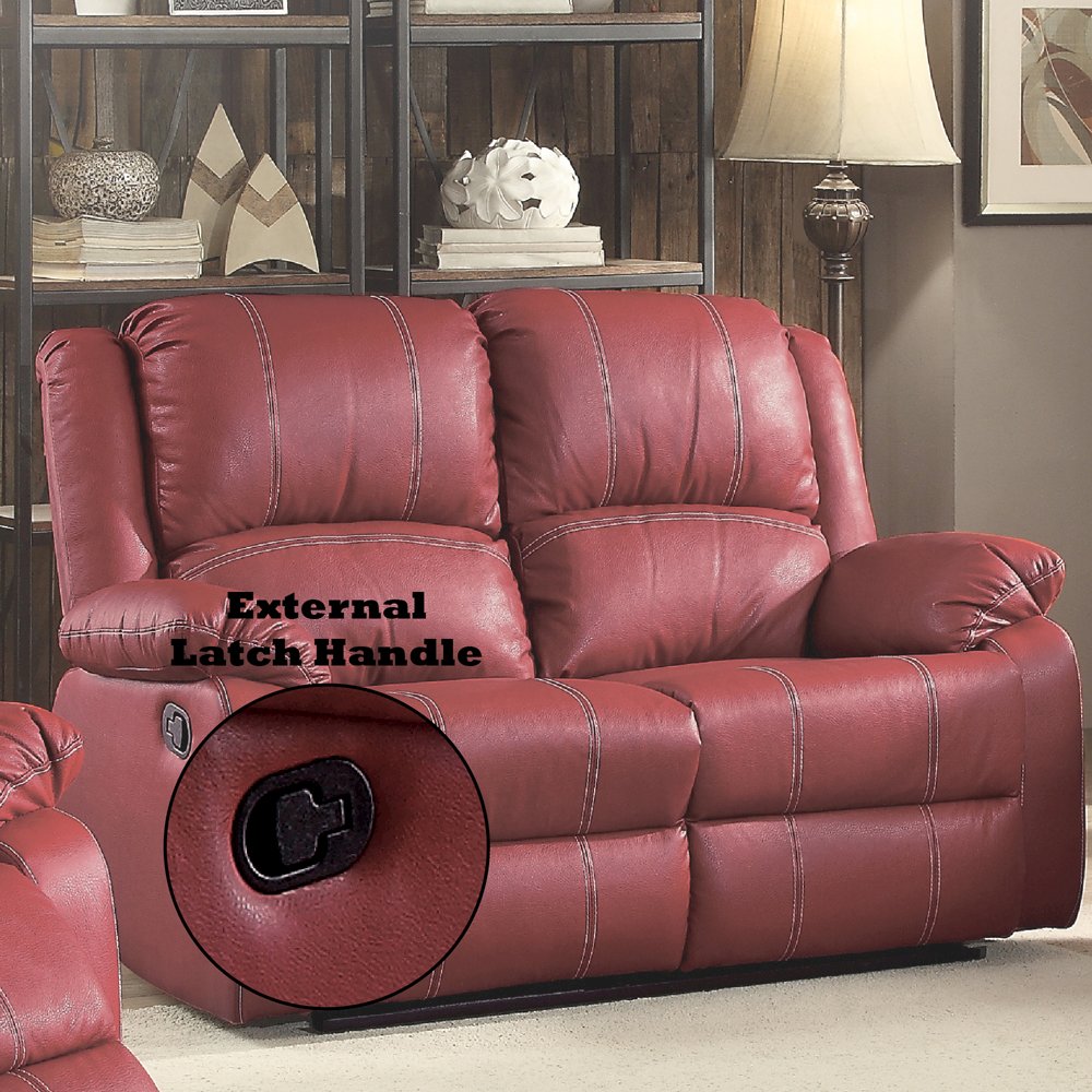 Zuriel Motion Loveseat, Red Leatherette