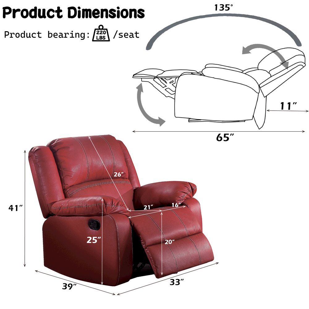 Zuriel Motion Rocker Recliner, Red Leatherette