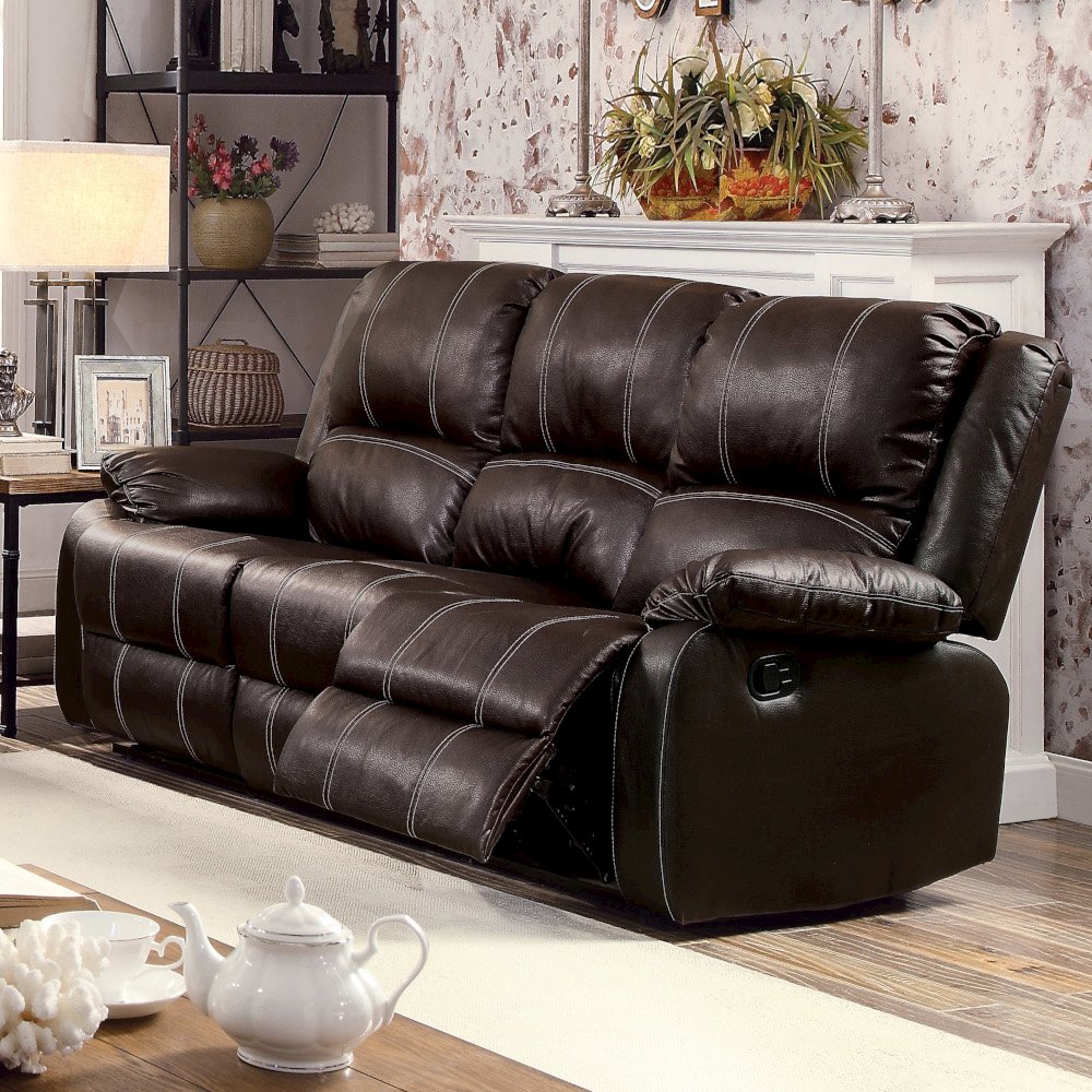 Zuriel Motion Sofa, Brown Leatherette