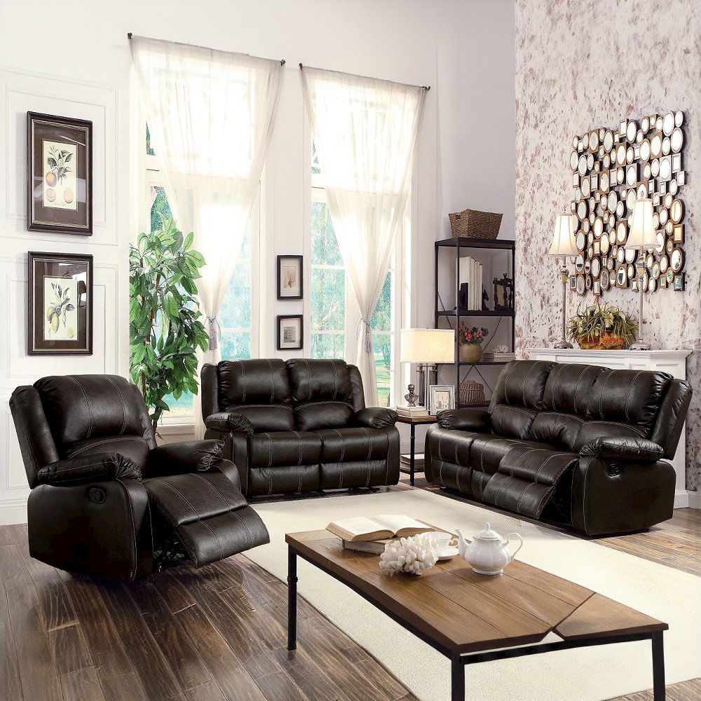 Zuriel Motion Sofa, Brown Leatherette