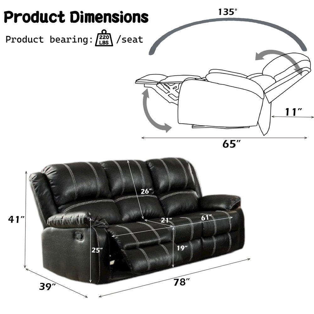 Zuriel Motion Sofa, Black Leatherette