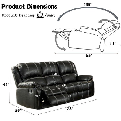 Zuriel Motion Sofa, Black Leatherette