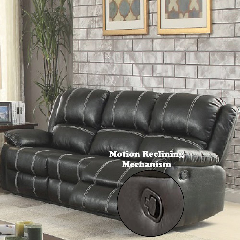 Zuriel Motion Sofa, Black Leatherette