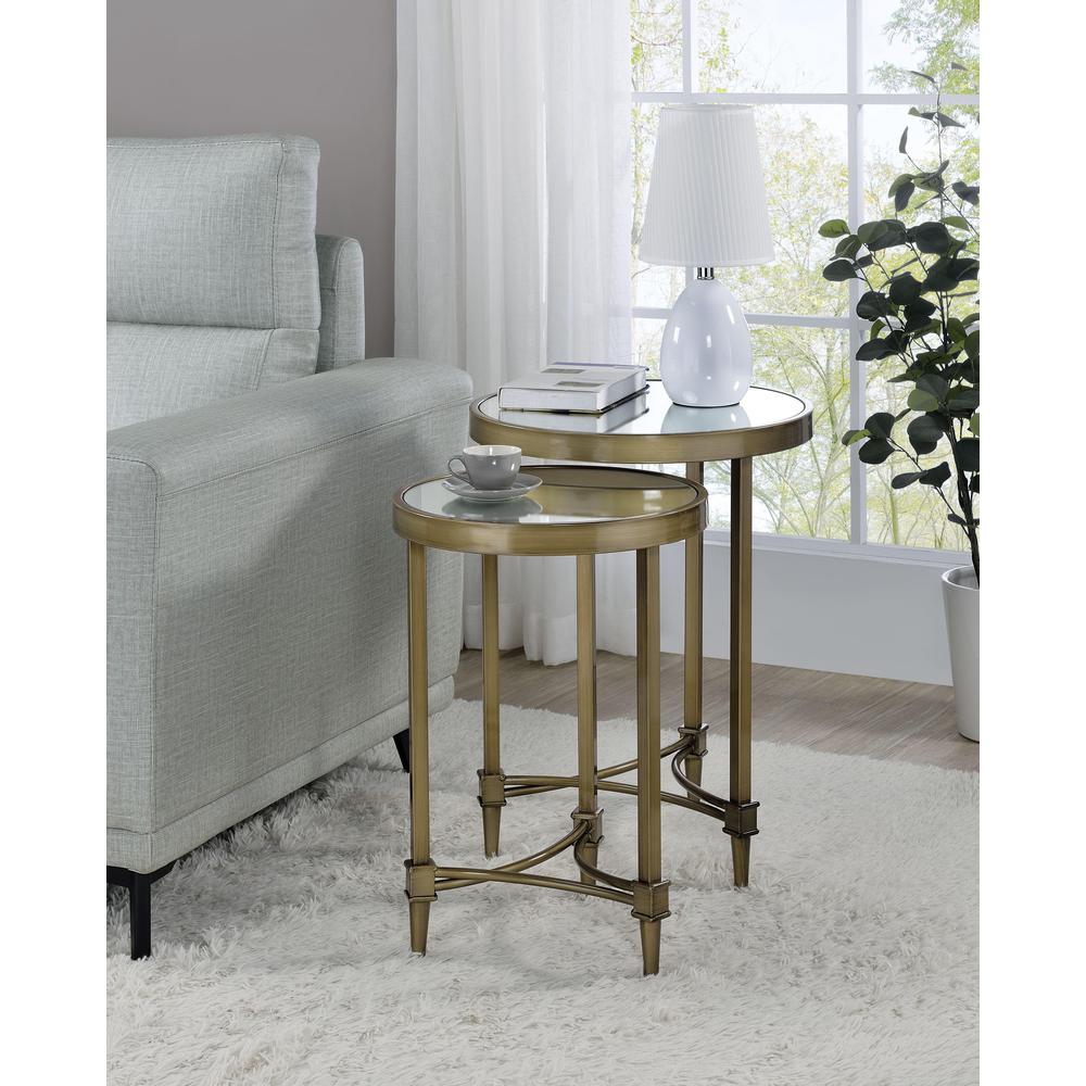 Aditya Nesting End Table, Mirror & Antique Brass