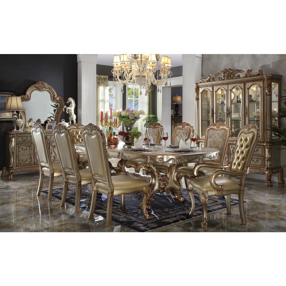 Dresden Side Chair (Set-2), Bone Leatherette/Fabric & Gold Patina