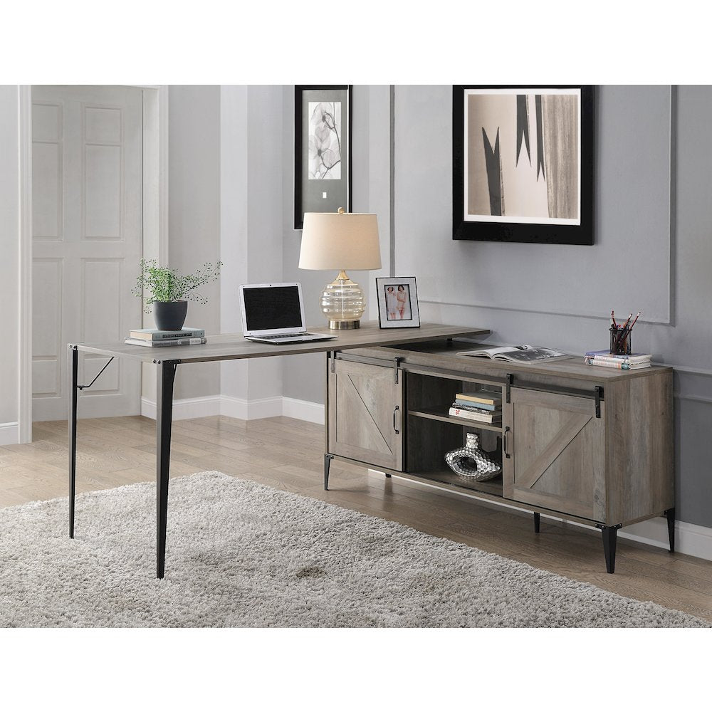 Zakwani Writing Desk-Table, Gray Oak & Black