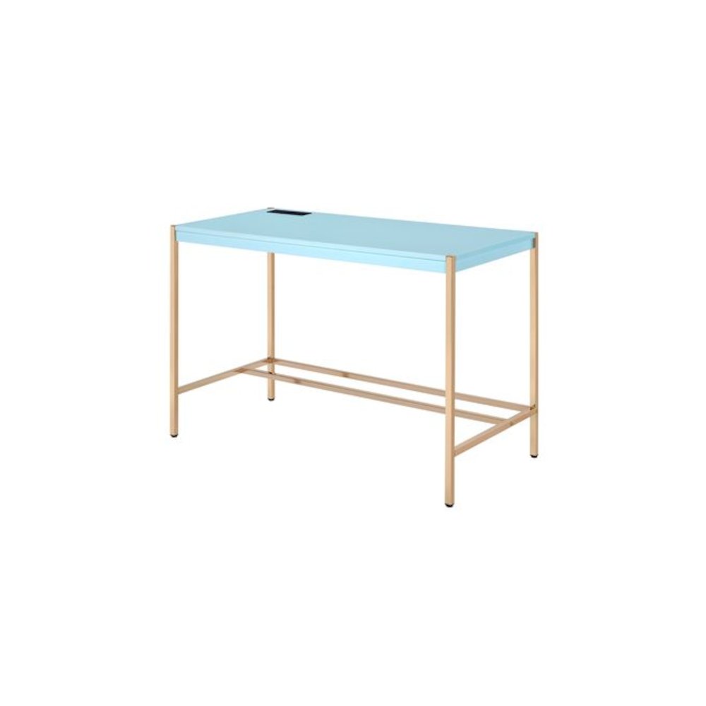 Midriaks Writing Desk w/USB Port, Baby Blue & Gold