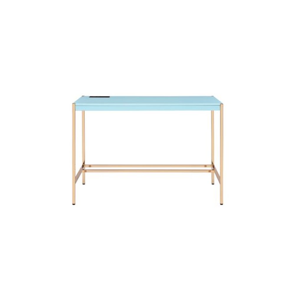 Midriaks Writing Desk w/USB Port, Baby Blue & Gold