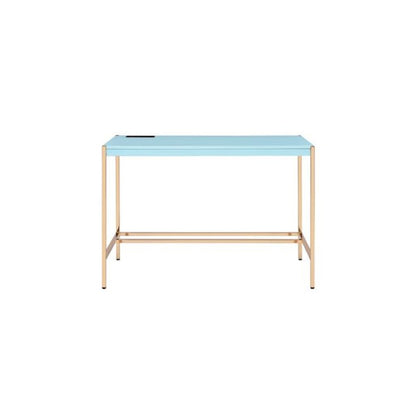 Midriaks Writing Desk w/USB Port, Baby Blue & Gold