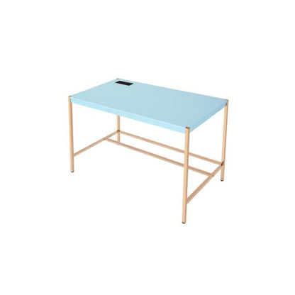 Midriaks Writing Desk w/USB Port, Baby Blue & Gold