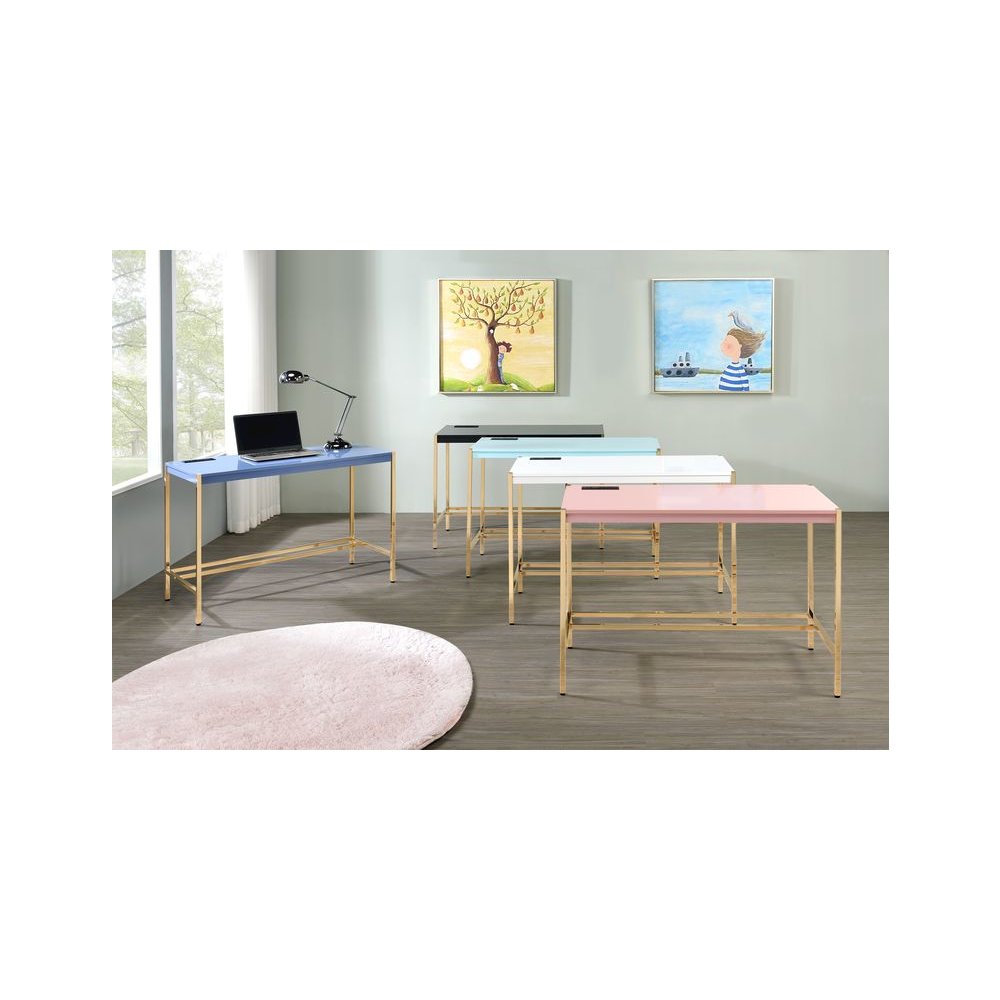 Midriaks Writing Desk w/USB Port, Baby Blue & Gold