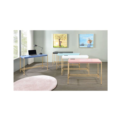 Midriaks Writing Desk w/USB Port, Baby Blue & Gold