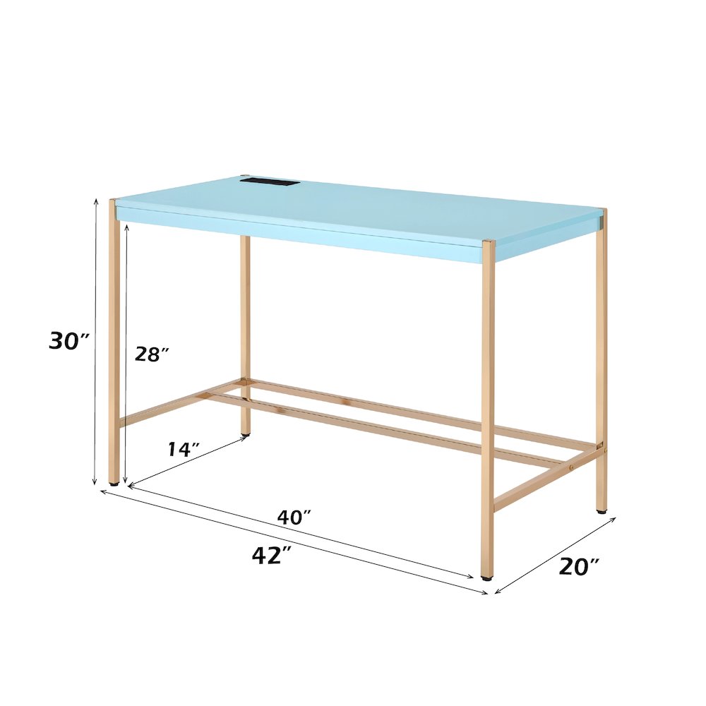 Midriaks Writing Desk w/USB Port, Baby Blue & Gold