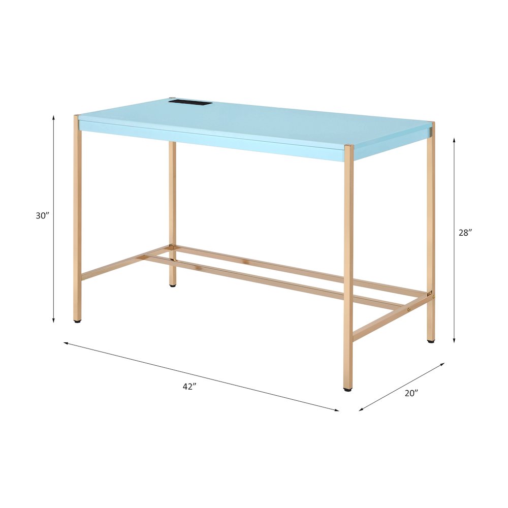 Midriaks Writing Desk w/USB Port, Baby Blue & Gold