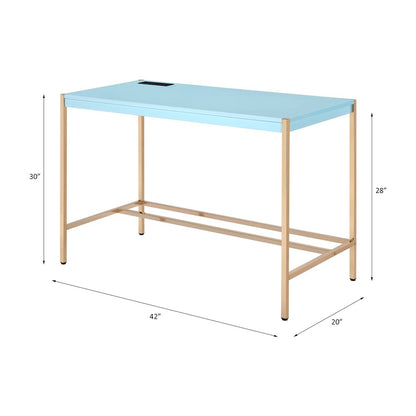 Midriaks Writing Desk w/USB Port, Baby Blue & Gold