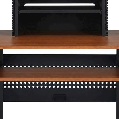 Veneer and Metal Music Workstation Desk with Industrial Frame, Cherry & Black