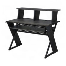 Metal and Veneer Music Studio Desk, Industrial-Style Workstation, Black