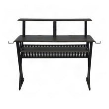 Metal and Veneer Music Studio Desk, Industrial-Style Workstation, Black