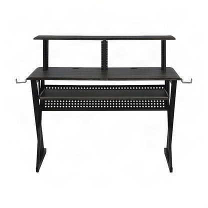Metal and Veneer Music Studio Desk, Industrial-Style Workstation, Black