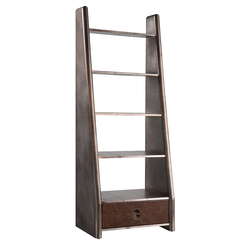 Brancaster Bookcase, Bronze Aluminium & Morrocco Top Grain Leather