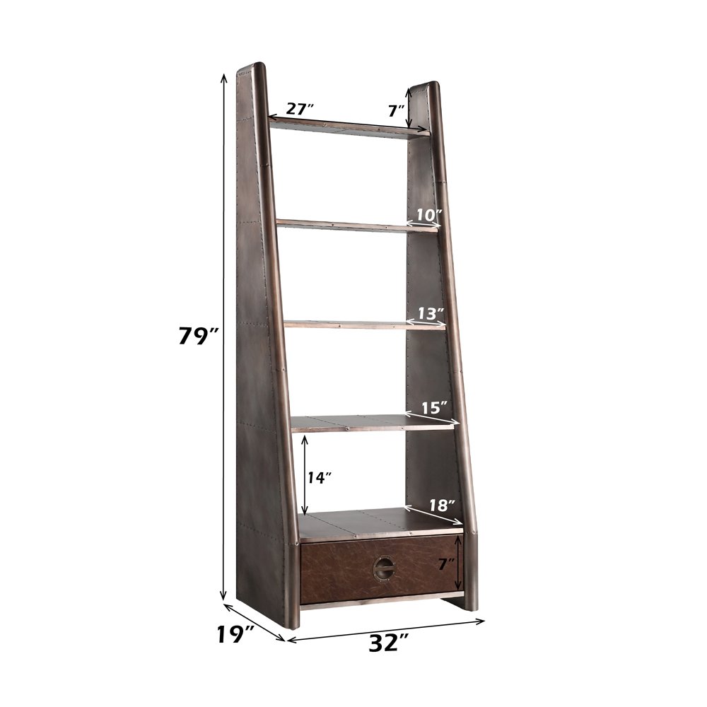 Brancaster Bookcase, Bronze Aluminium & Morrocco Top Grain Leather