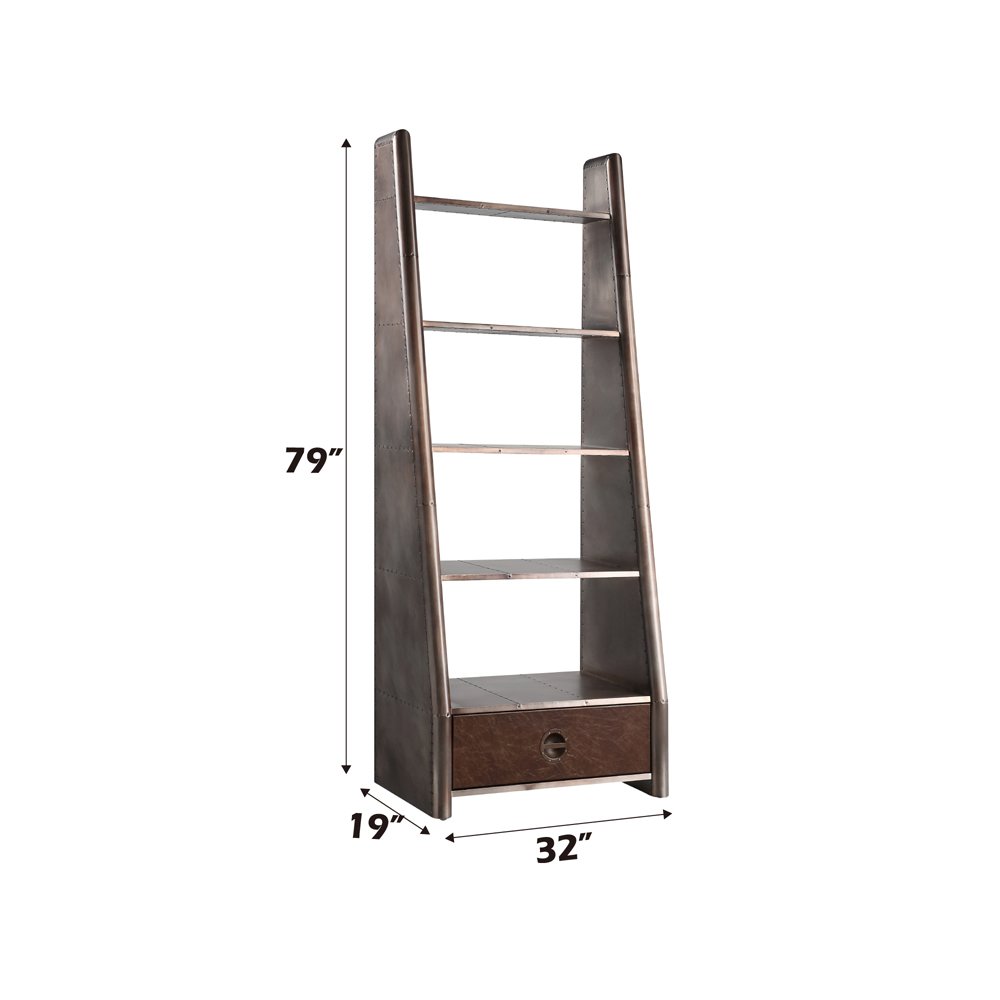 Brancaster Bookcase, Bronze Aluminium & Morrocco Top Grain Leather