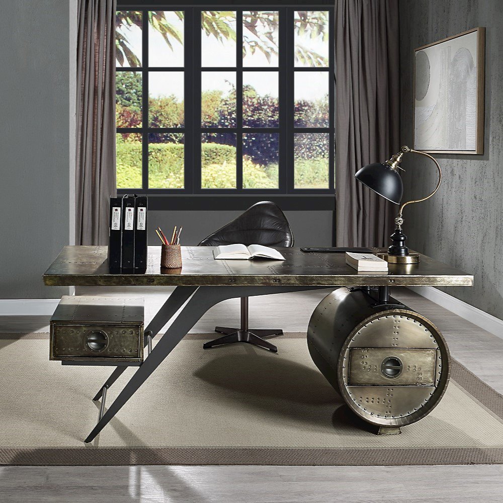 Brancaster Executive Desk w/USB Port, Bronze Aluminum