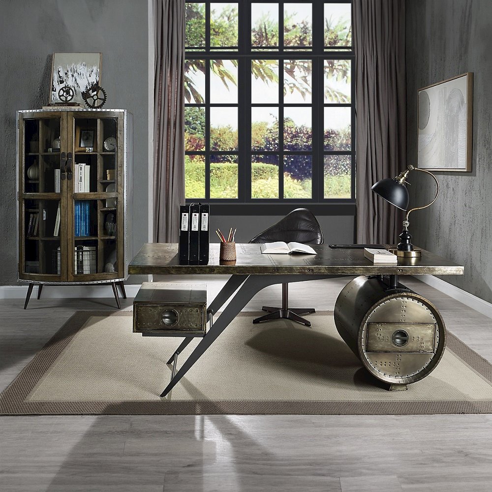 Brancaster Executive Desk w/USB Port, Bronze Aluminum
