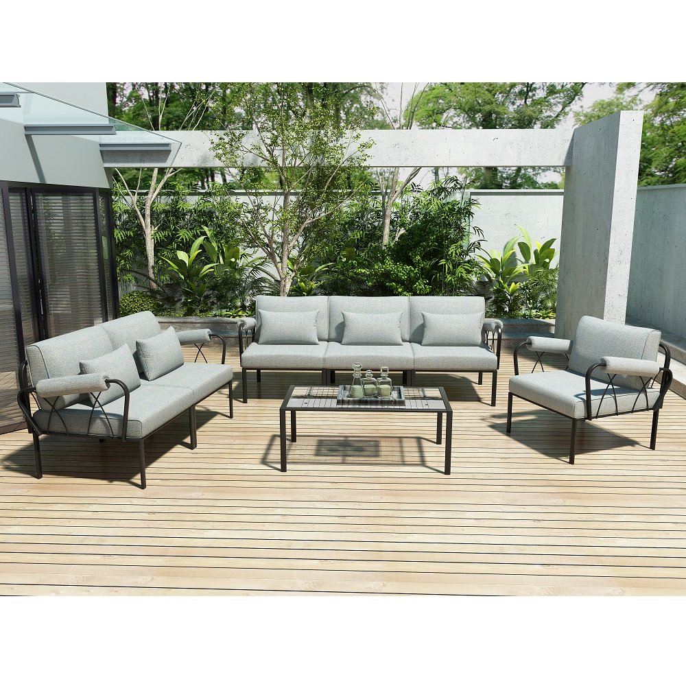 Rajni Patio-Ottoman, Gray Fabric & Black