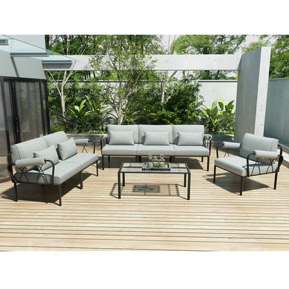 Rajni Patio-Ottoman, Gray Fabric & Black
