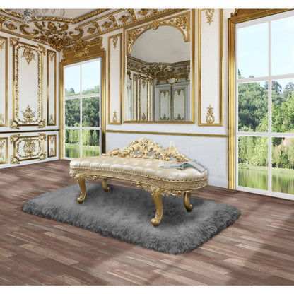 Cabriole Bench, Light Gold Leatherette & Gold